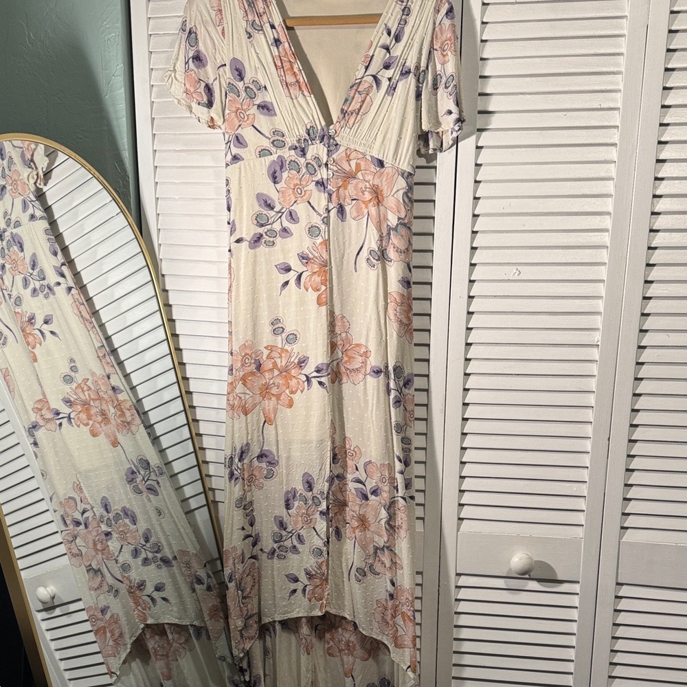 Love Stitch Floral High Low Dress in Cream and Orange